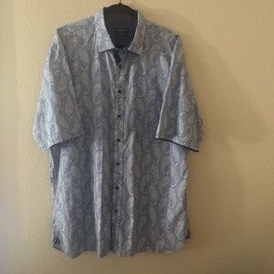 Bugatchi Blue and White Paisley Short Sleeve Button Downs